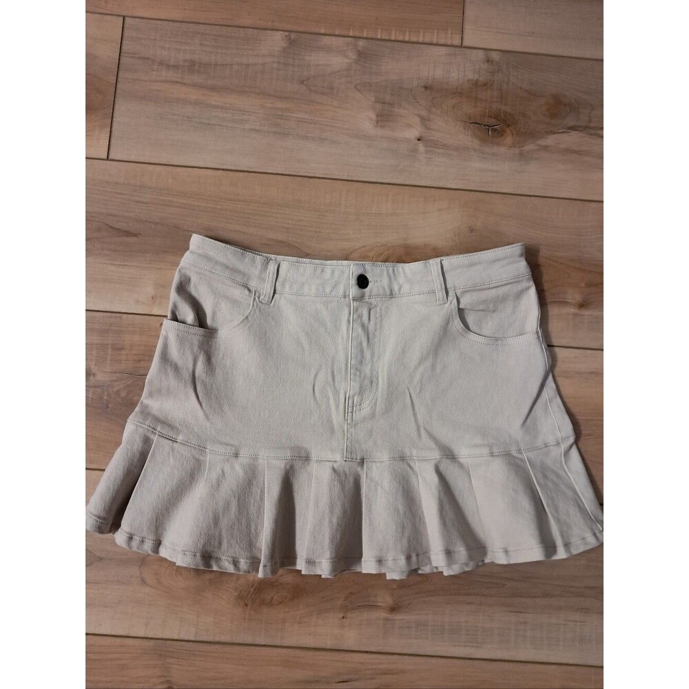 Elodie Skirt Women's Large L Cream Pleated Denim Schoolgirl Ruffle Hem Summer